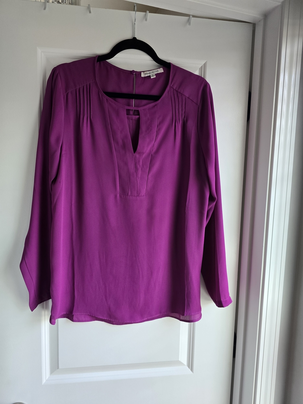Anne Klein Purple Split-Neck Long-Sleeve Blouse